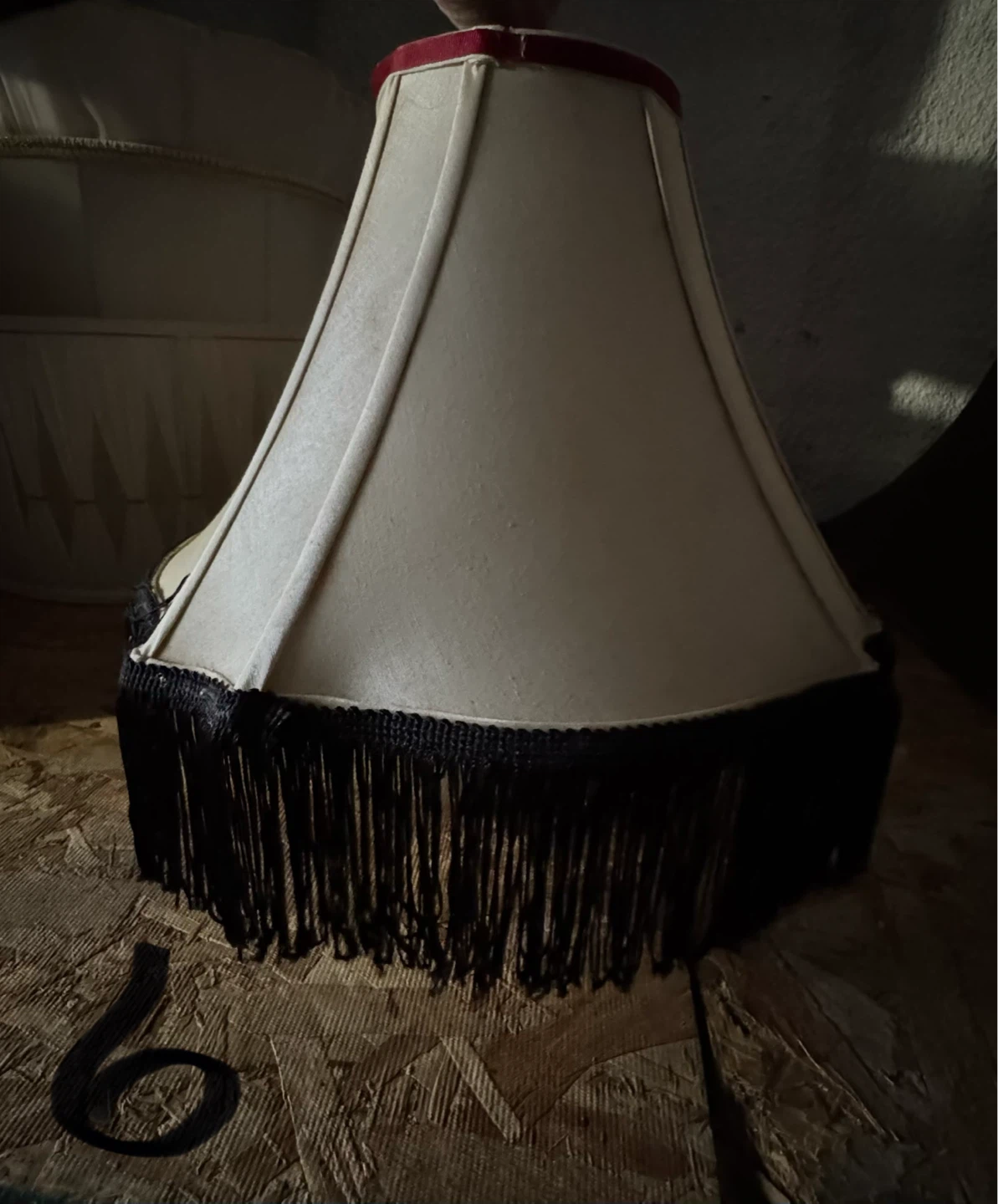 Vintage Cream Lampshade with Fringe