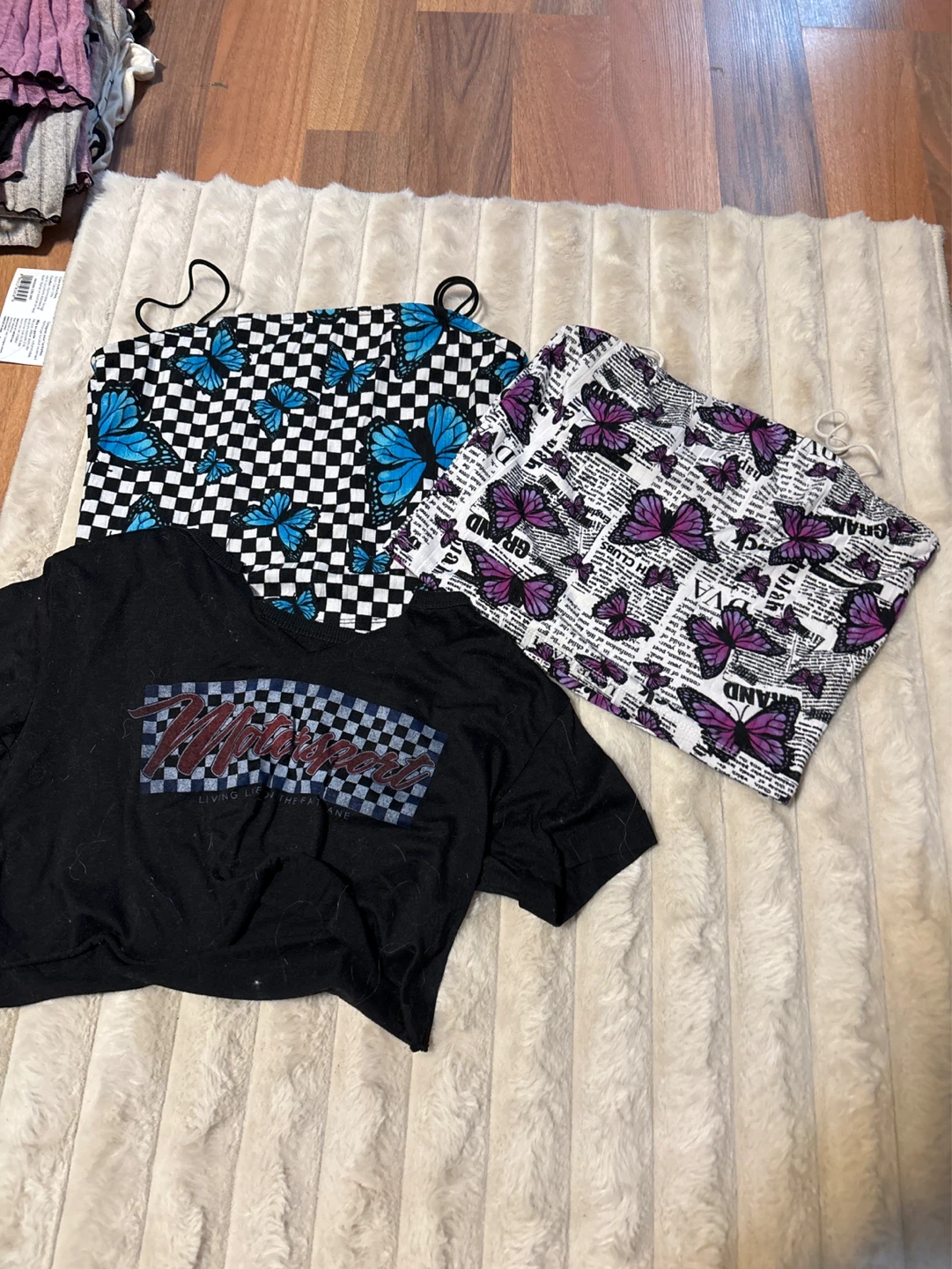 3x Crop Tops - Butterfly & Checkered Patterns - photo 2