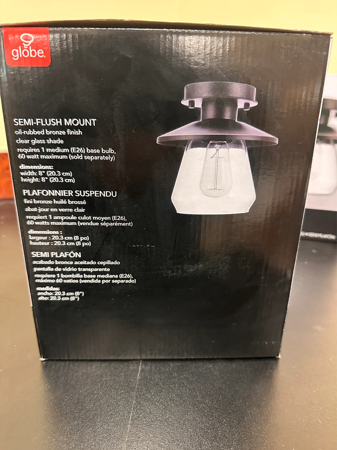 Globe Nate Semi-Flush Mount Light Fixture - Black