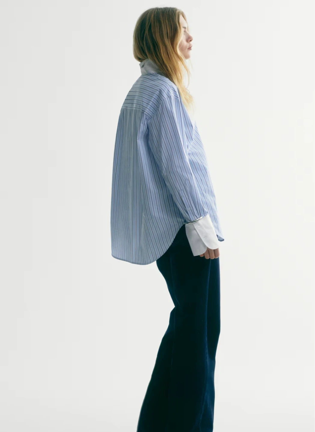 100% Cotton Striped Button-Up Shirt with White Collar - photo 2