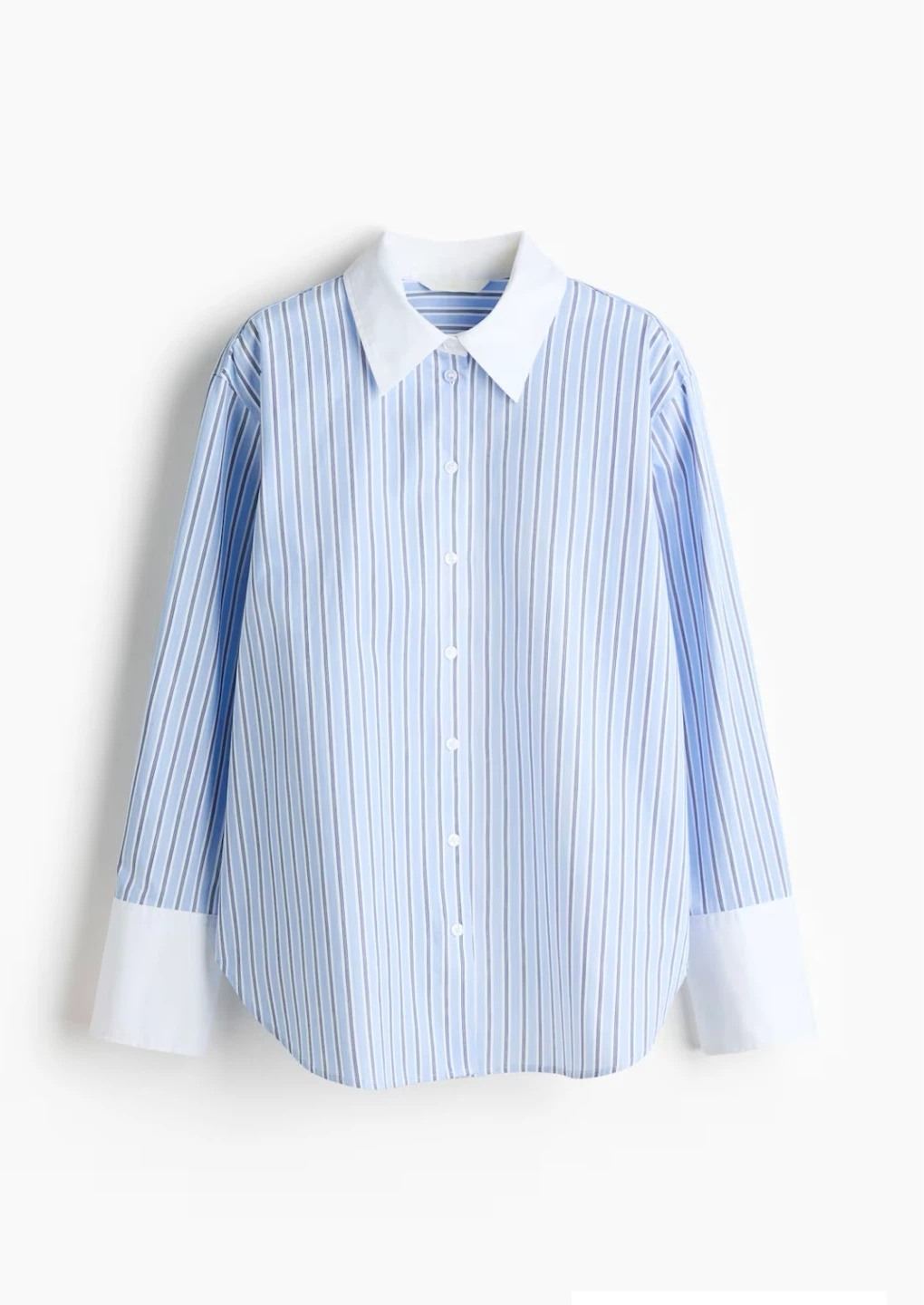 100% Cotton Striped Button-Up Shirt with White Collar - photo 3