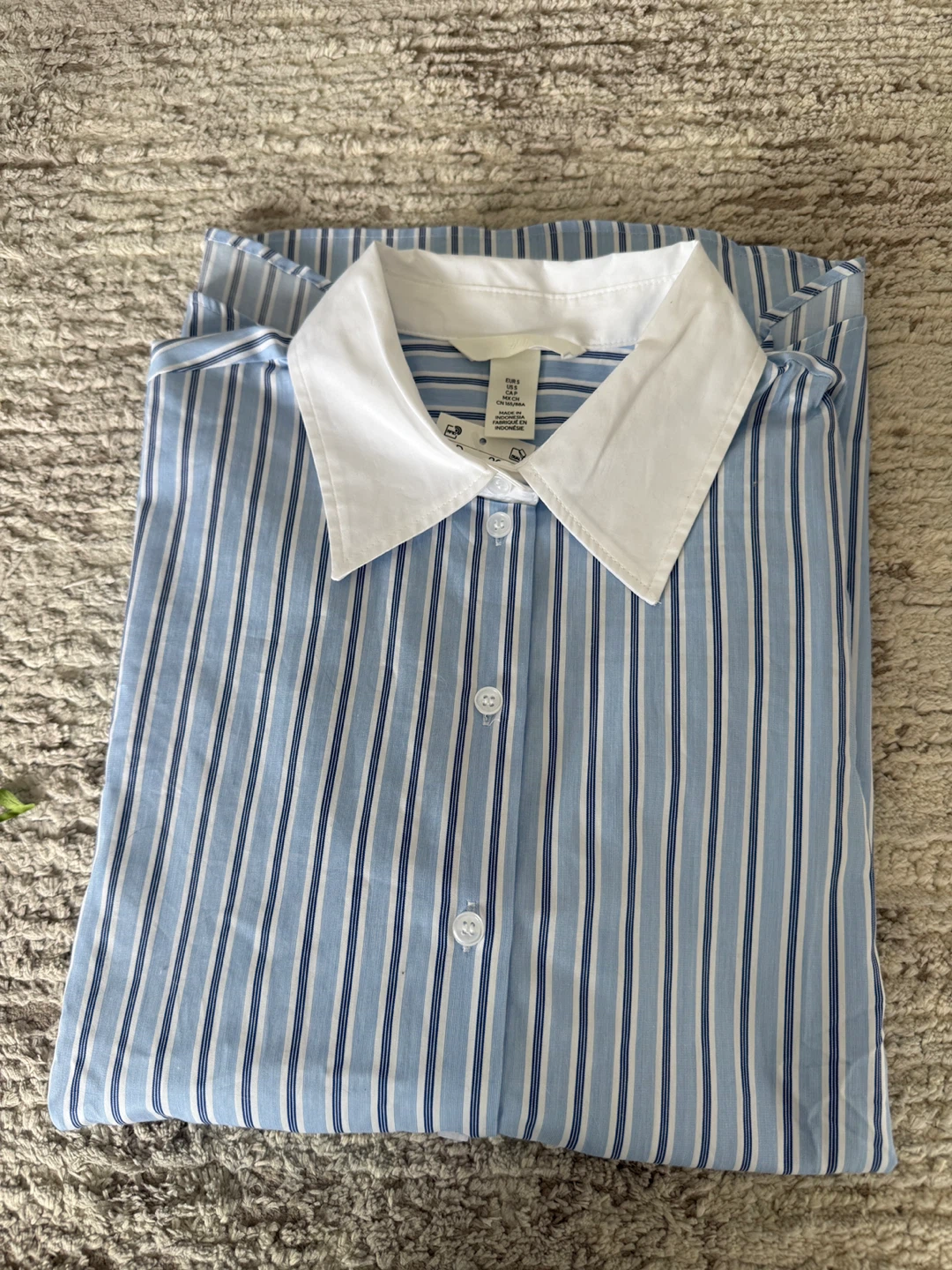 100% Cotton Striped Button-Up Shirt with White Collar - photo 4