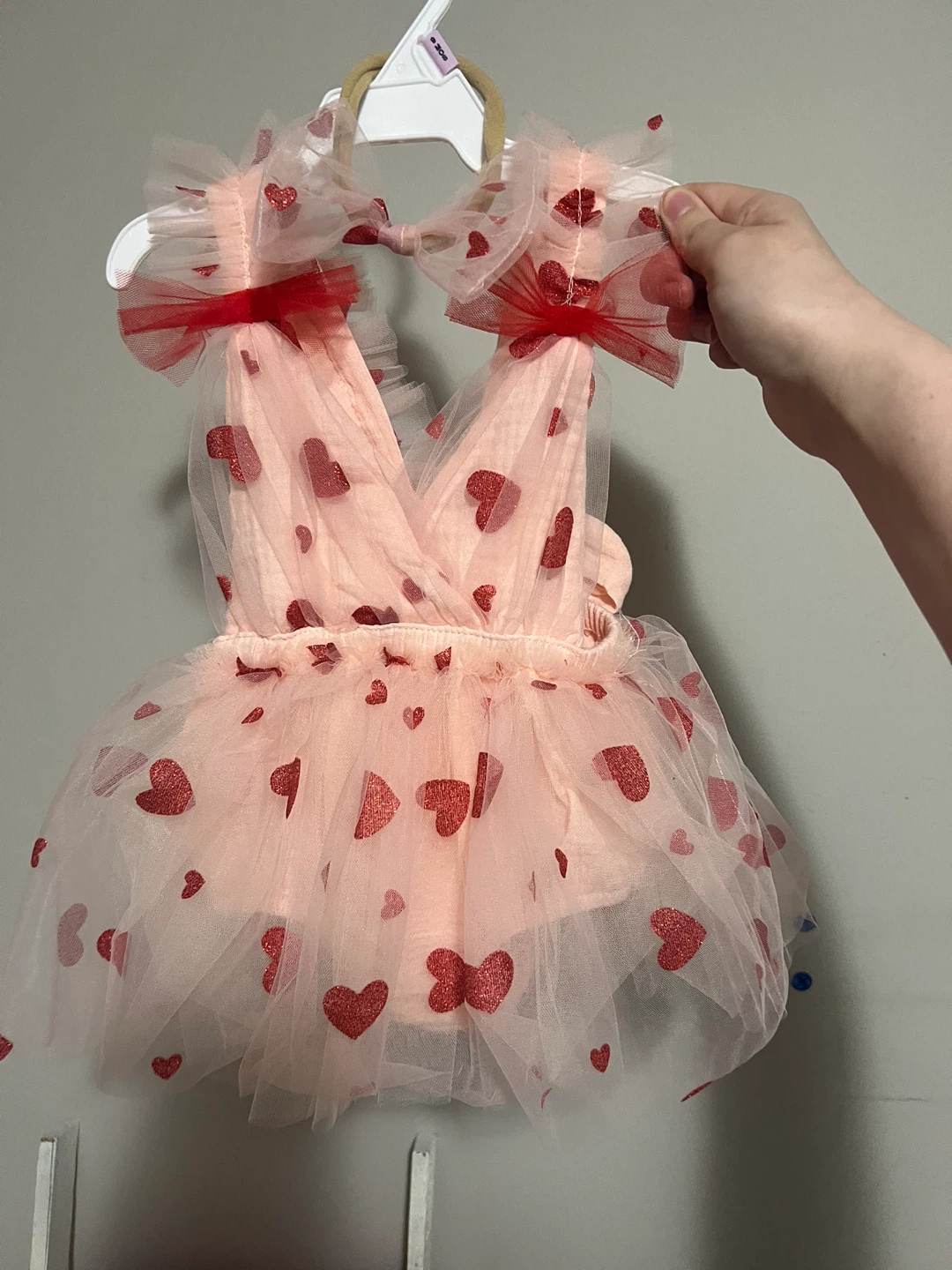Pink Tulle Dress with Red Glitter Hearts