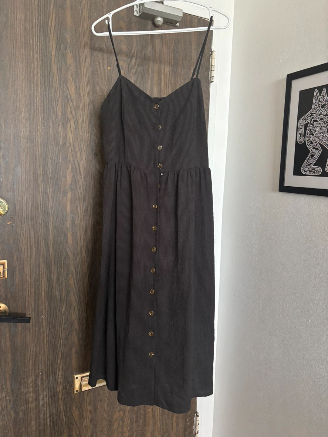 Black Button-Front Midi Dress
