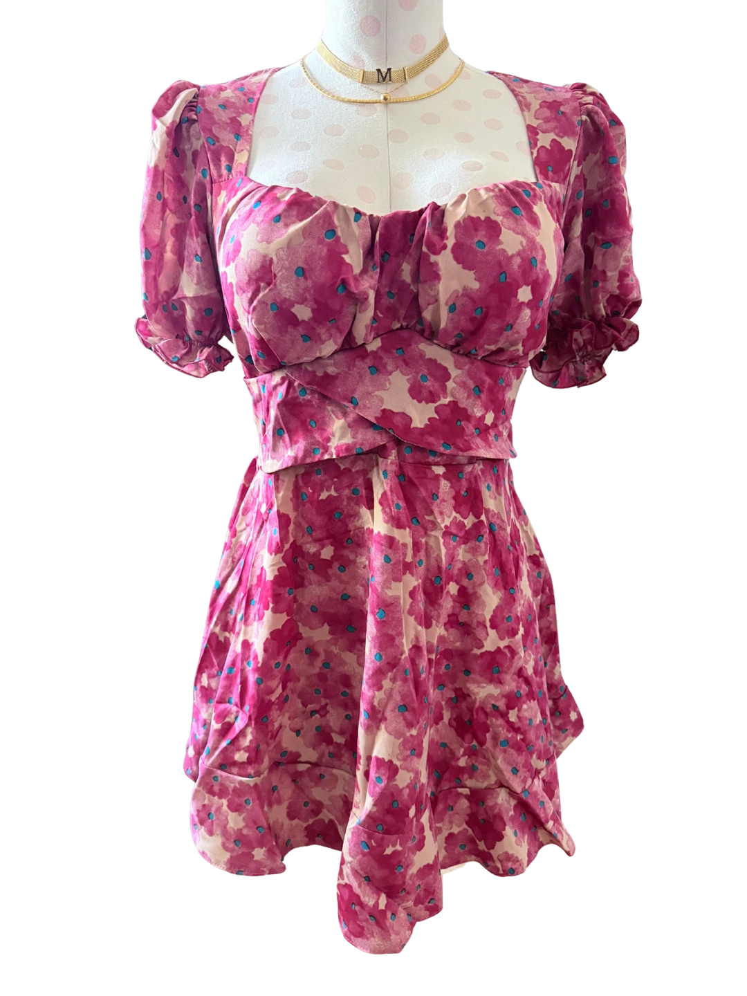 Floral Puff Sleeve Sweetheart Neck Dress
