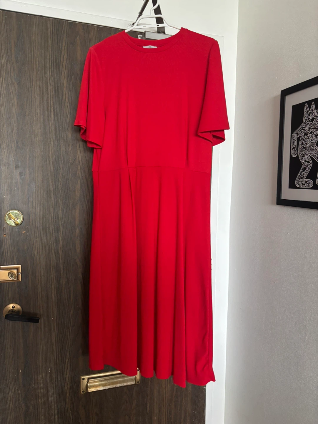 Women's Red Short Sleeve Midi Dress