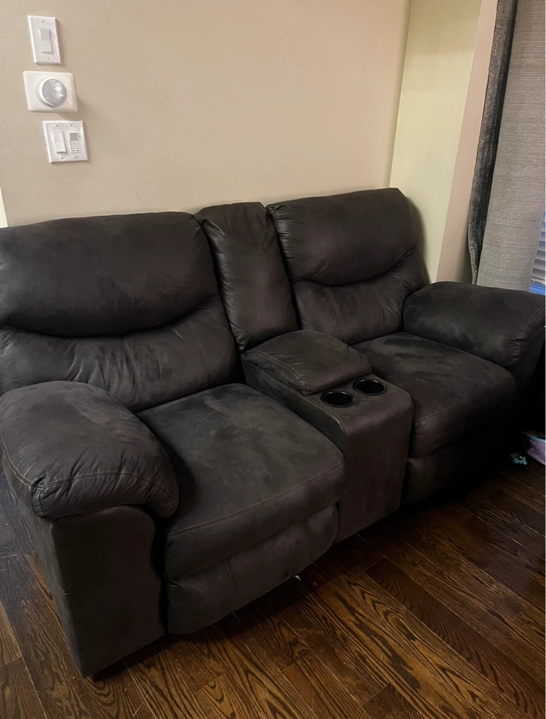 Dark Brown Reclining Sofa & Loveseat with Cup Holders - photo 2