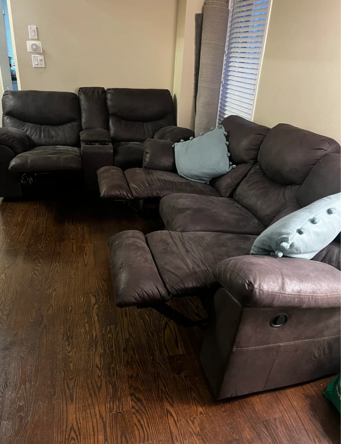 Dark Brown Reclining Sofa & Loveseat with Cup Holders - photo 3