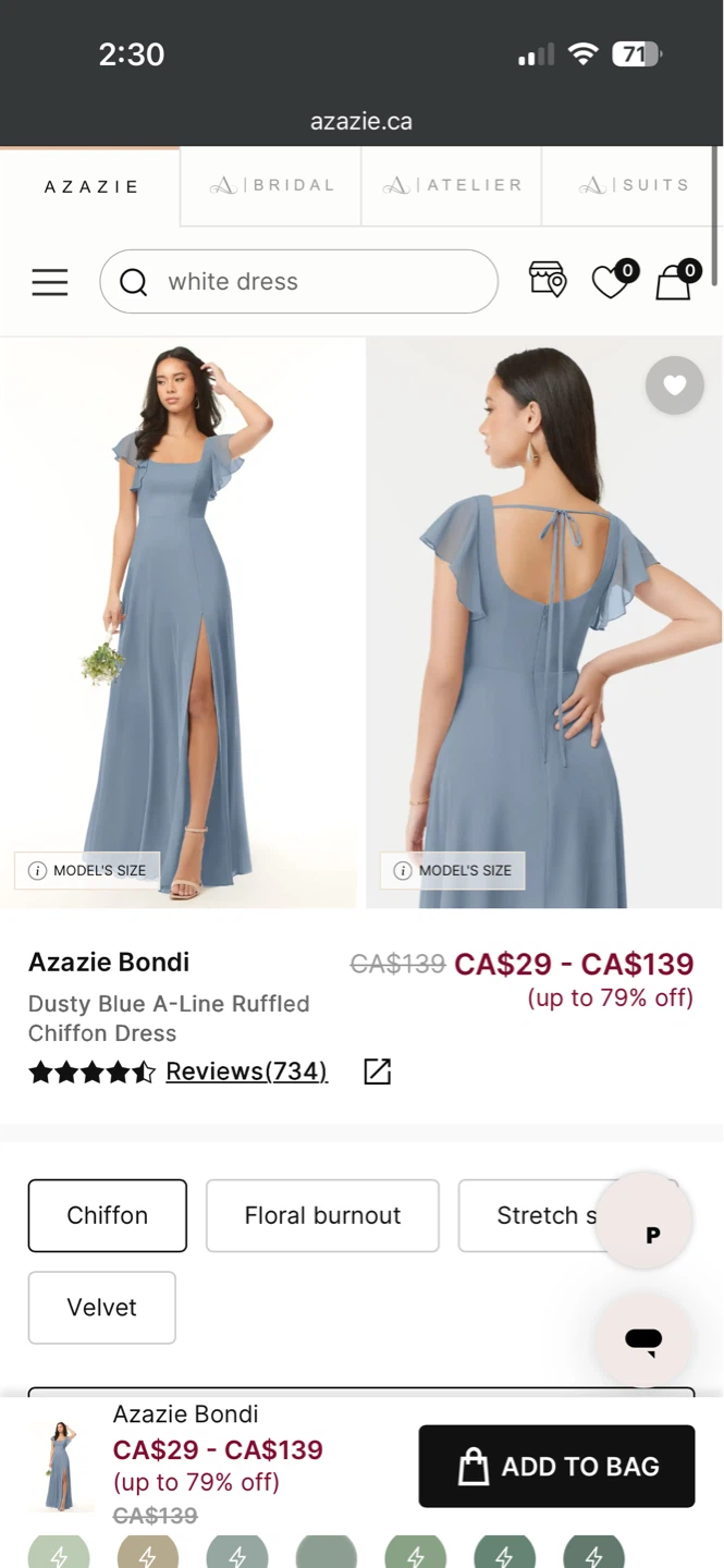 Azazie Bondi Dusty Blue Chiffon Dress