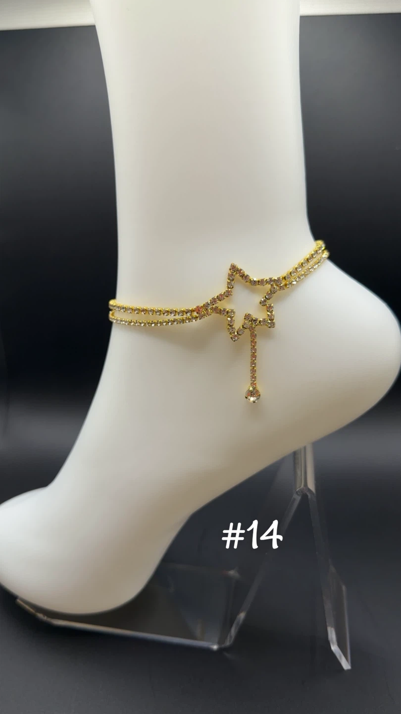 Gold Tone Rhinestone Anklet Bracelet