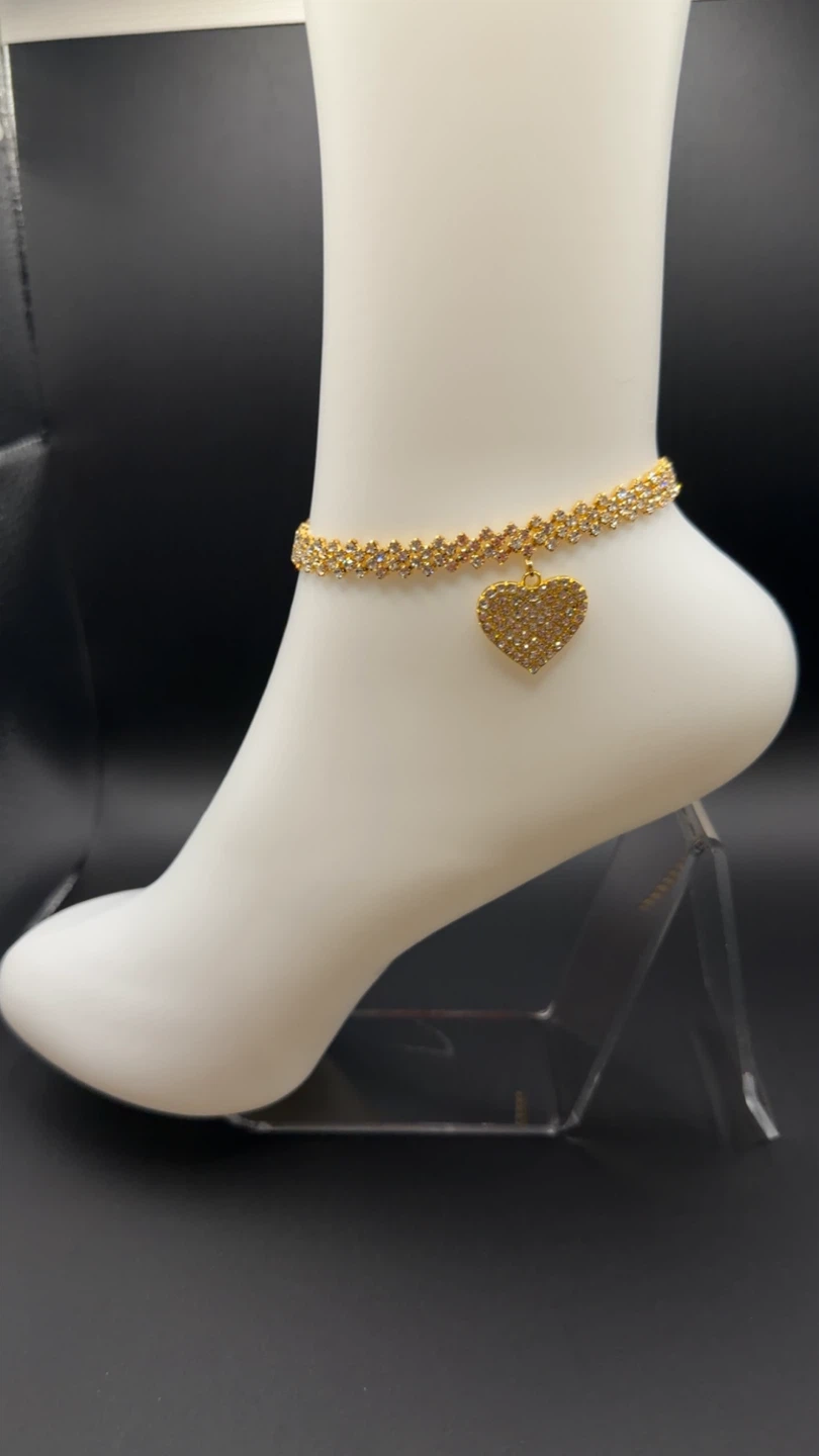 Gold Tone Rhinestone Anklet Bracelet - photo 3