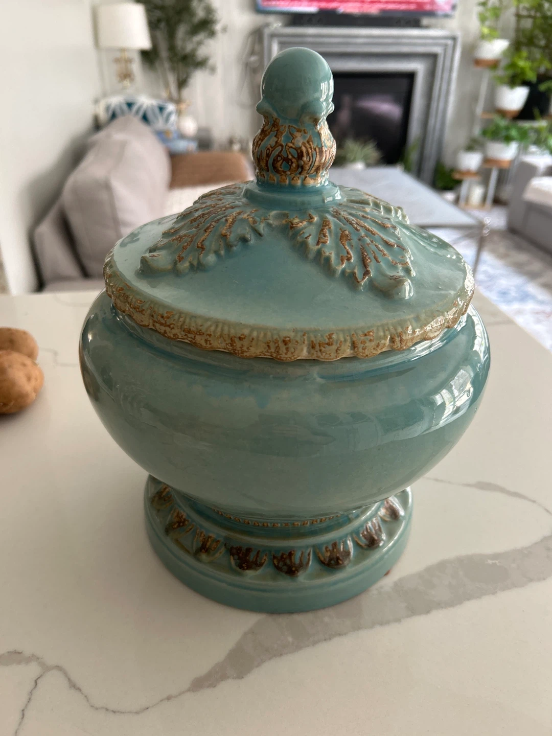 Turquoise Decorative Ceramic Jar with Lid