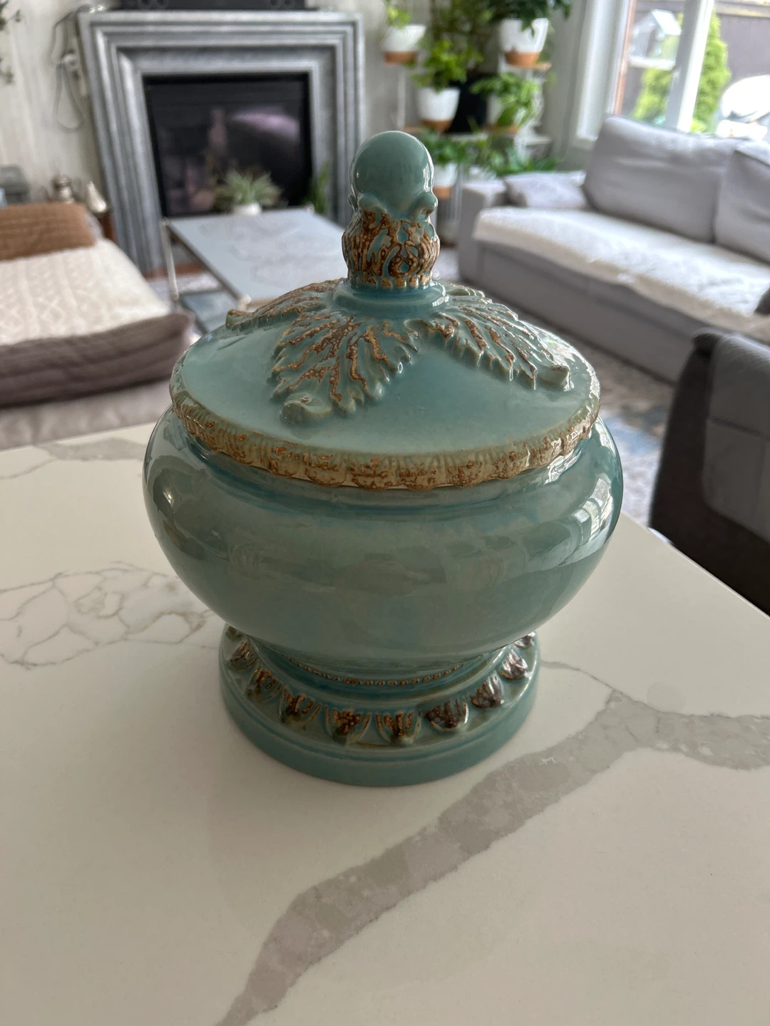 Turquoise Decorative Ceramic Jar with Lid - photo 3