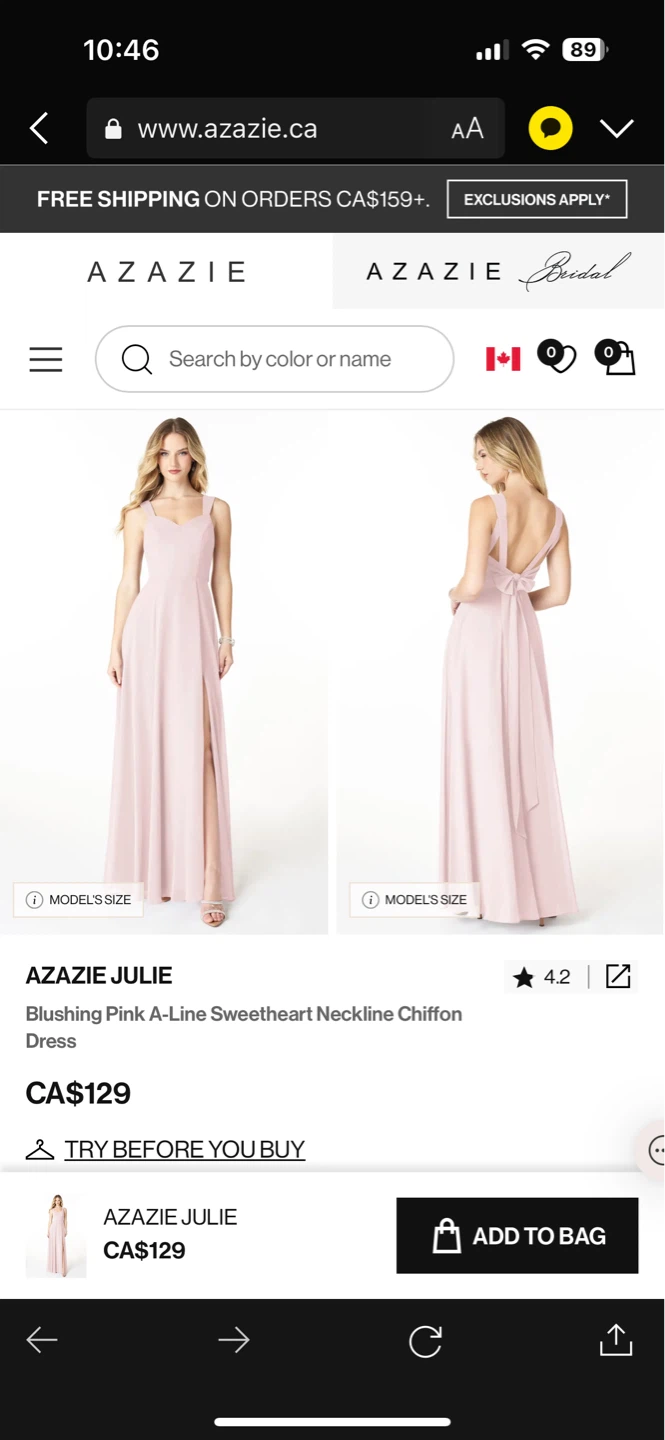 Azazie Julie Blush Pink A-Line Chiffon Dress