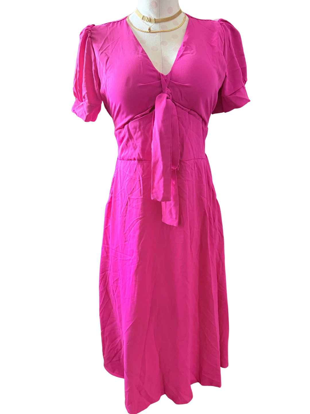Pink V-Neck Tie Front Dress