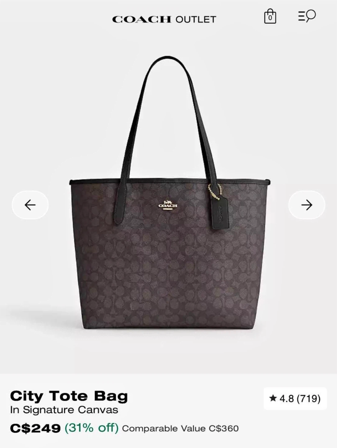 Coach City Tote Bag in Signature Canvas