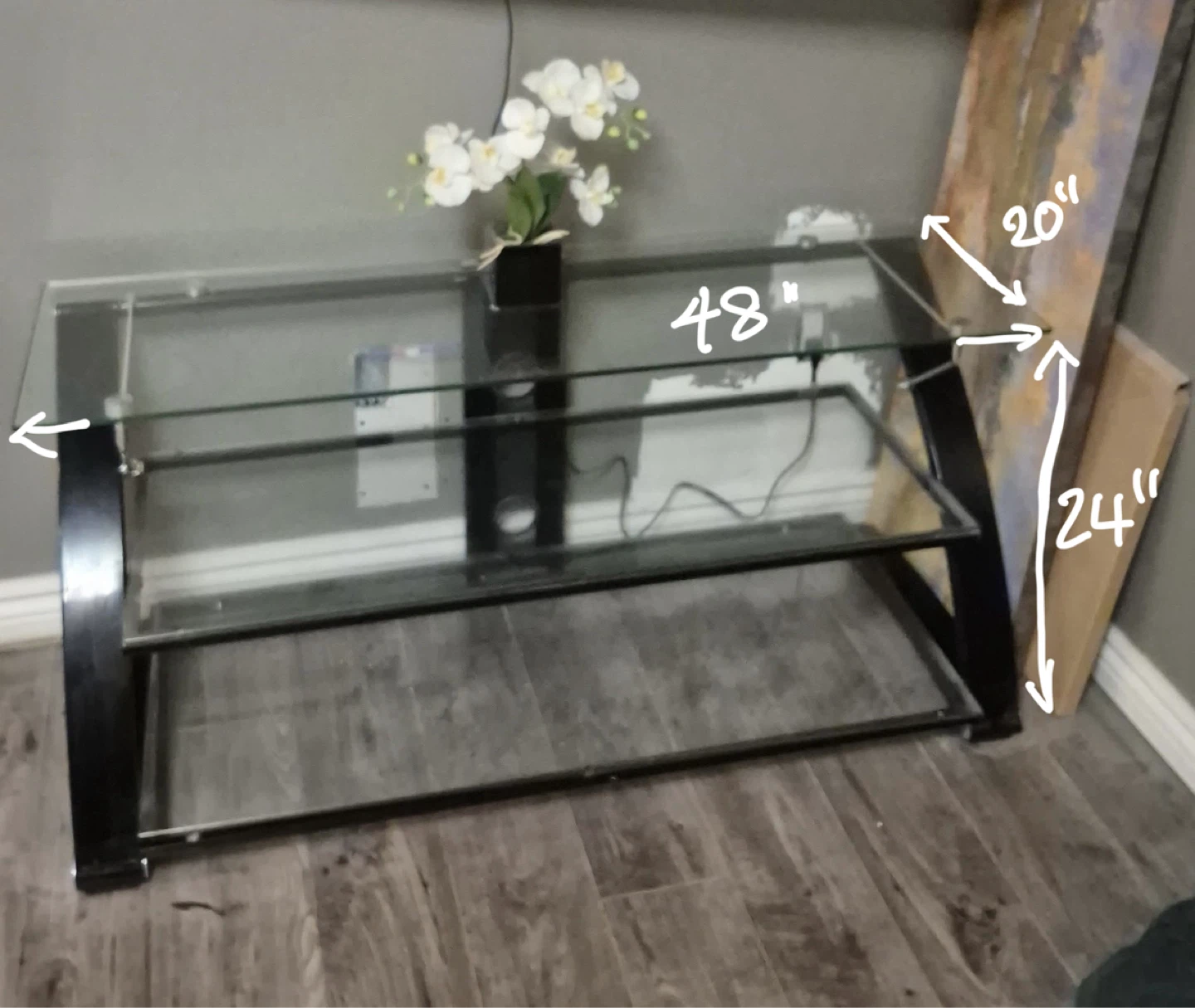Glass and Black TV Stand - 48" L x 20" D x 24" H
