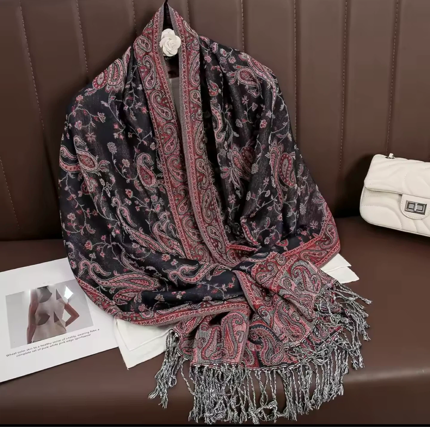 Paisley Pattern Scarf with Tassels - photo 3