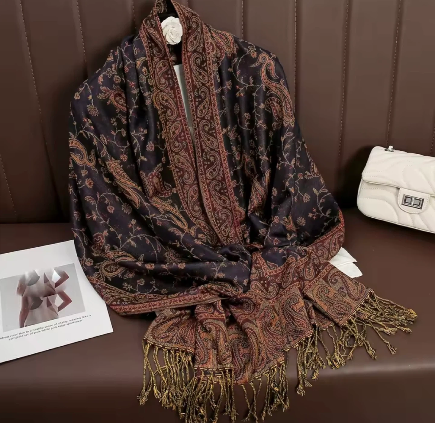 Paisley Pattern Scarf with Tassels - photo 5