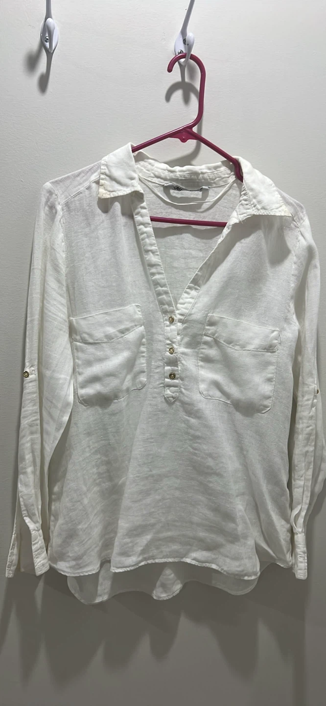 White Linen Button-Up Shirt - photo 2