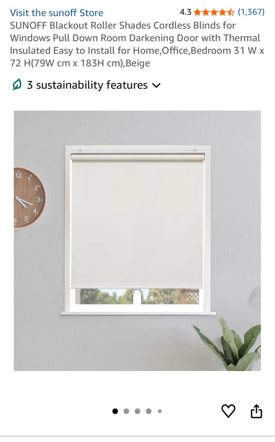 SUNOFF Blackout Roller Shade - Room Beige 31" W x 72" H