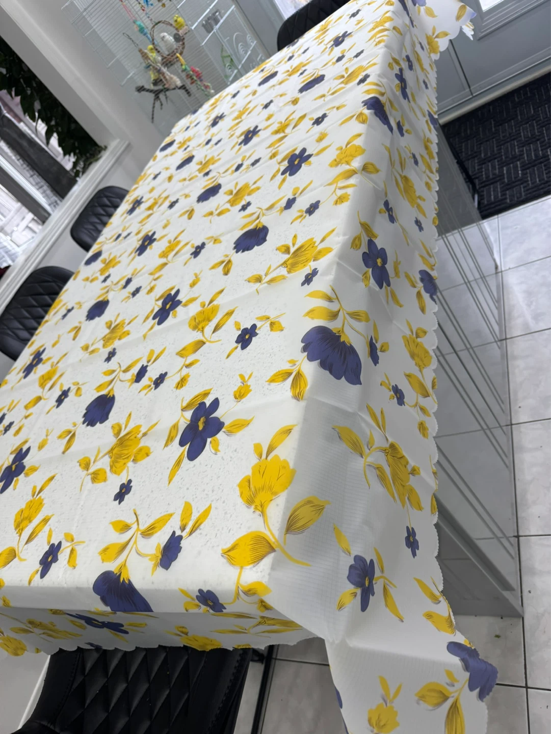 Floral Tablecloth White with Yellow and Purple Flowers - photo 2
