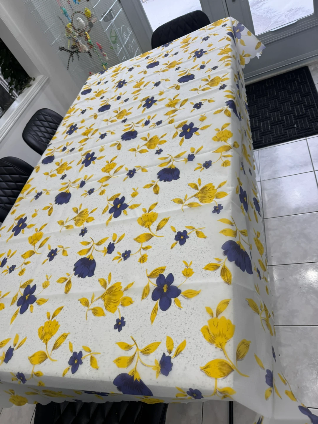 Floral Tablecloth White with Yellow and Purple Flowers