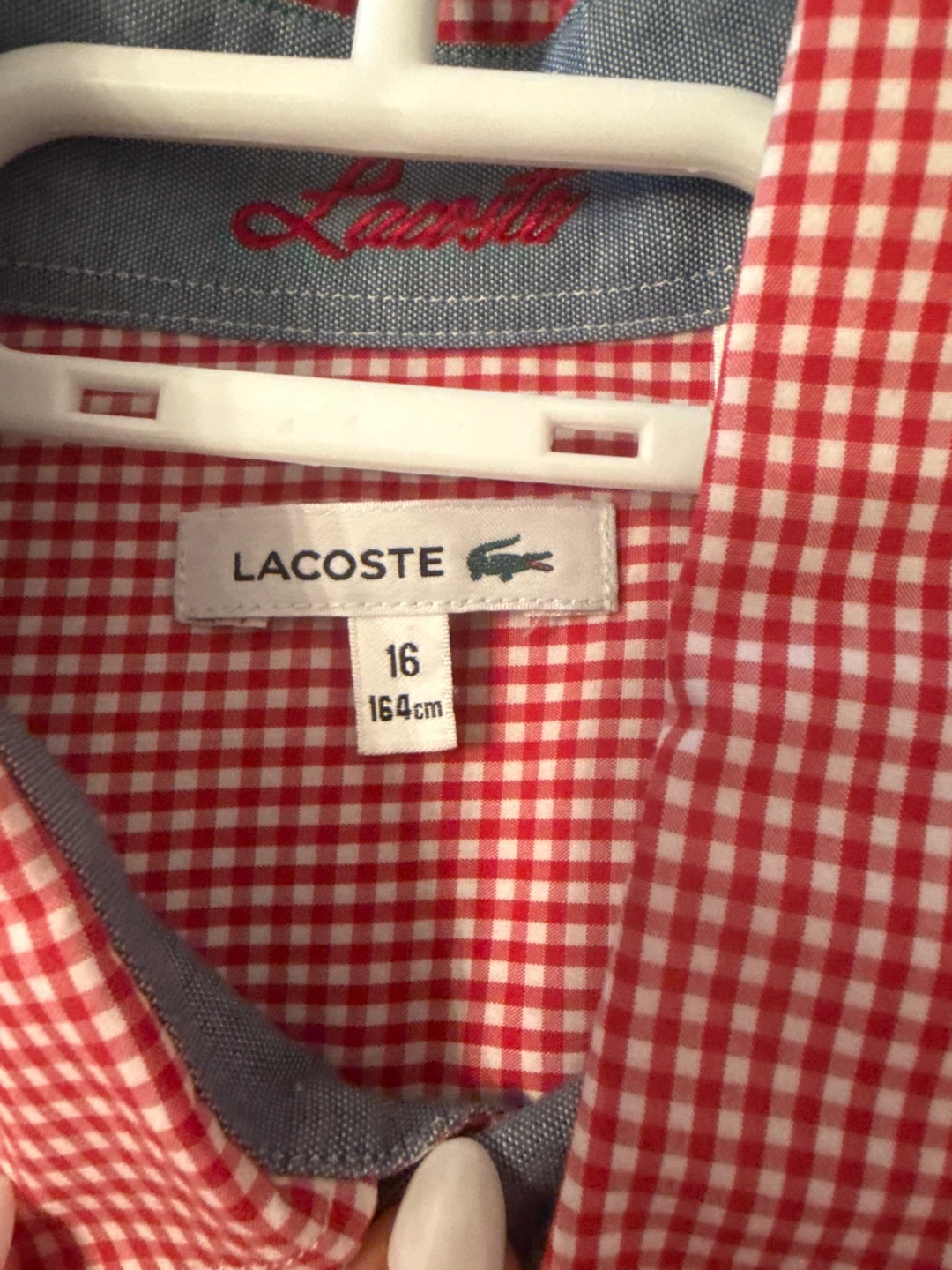 Lacoste Red Gingham Button-Down Shirt Size 16 / 164cm