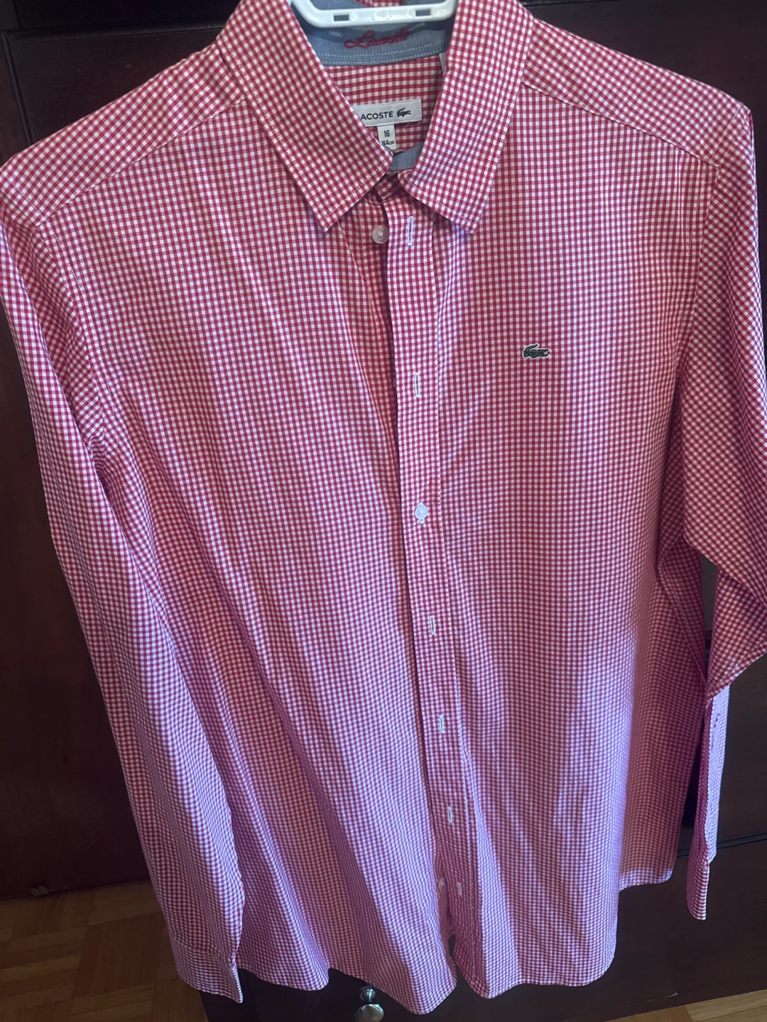 Lacoste Red Gingham Button-Down Shirt Size 16 / 164cm - photo 2