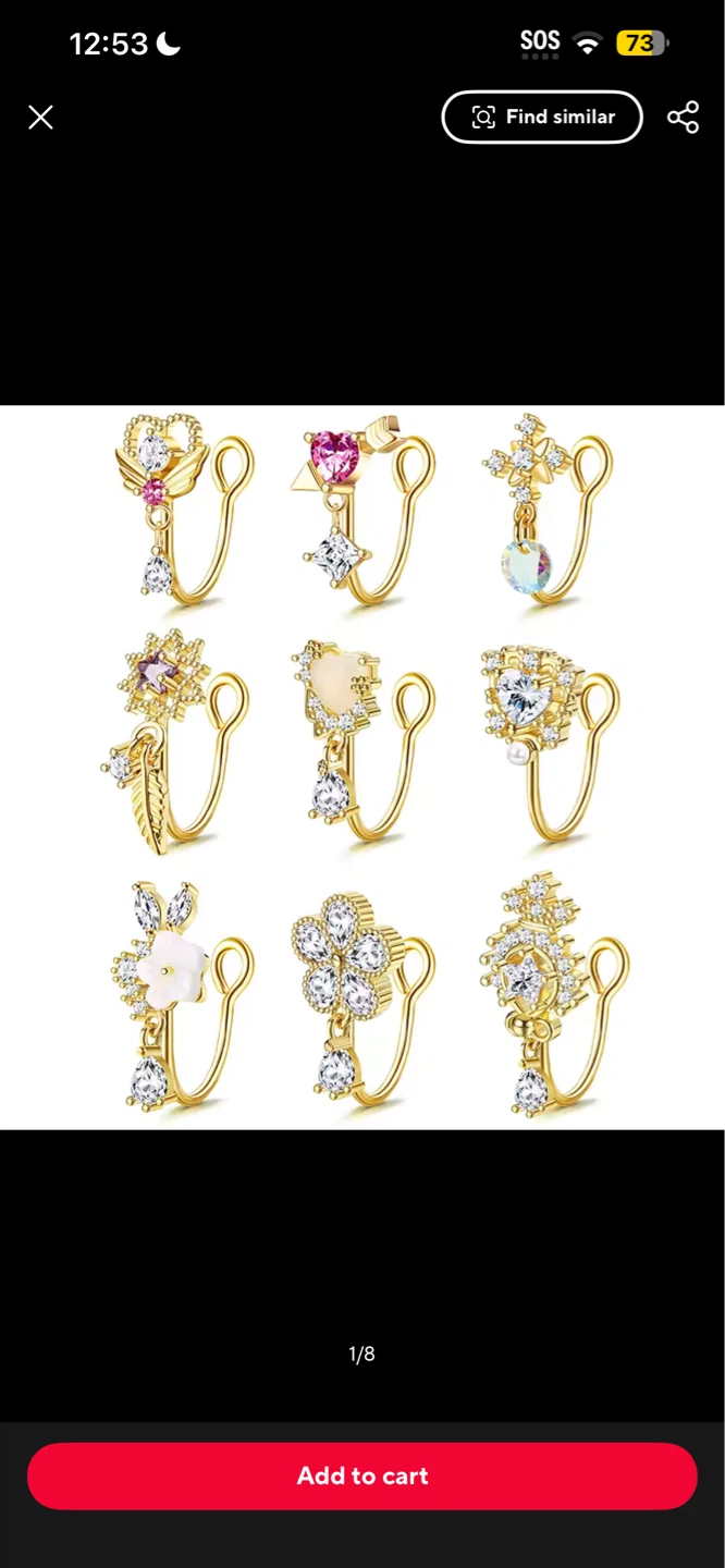 8 Piece Gold Color Non-Piercing Nose Ring Set