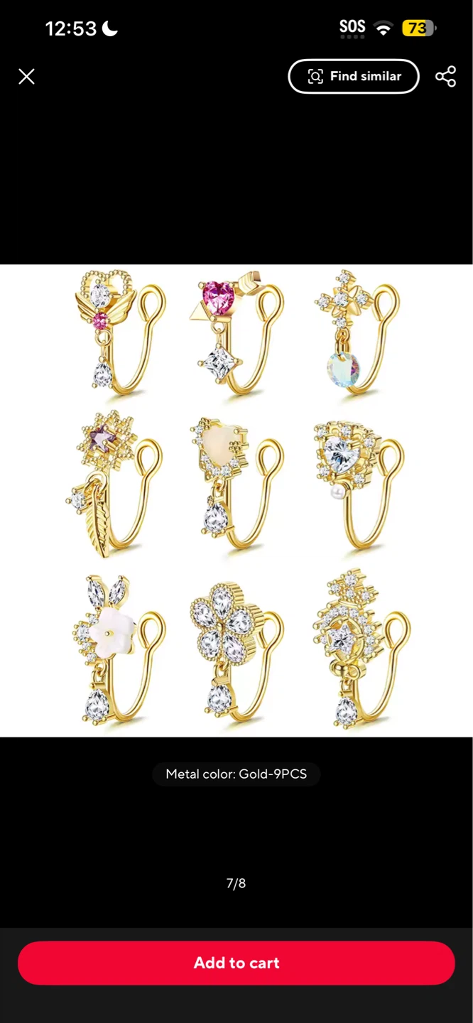8 Piece Gold Color Non-Piercing Nose Ring Set - photo 3