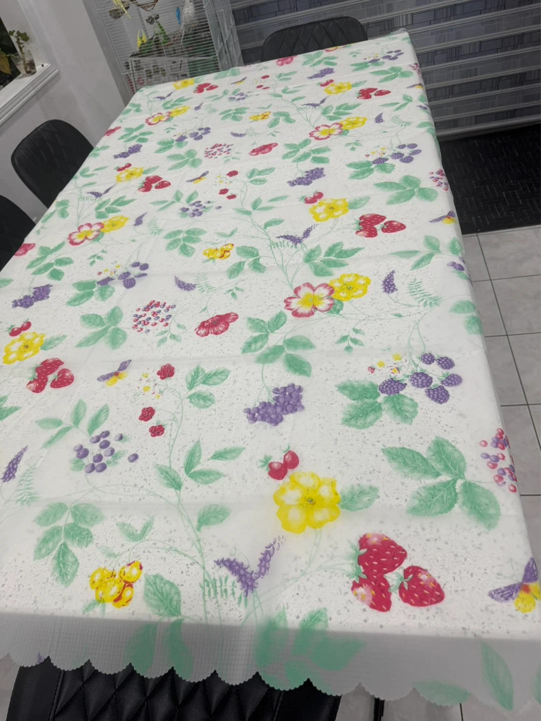 Floral and Berry Print Tablecloth