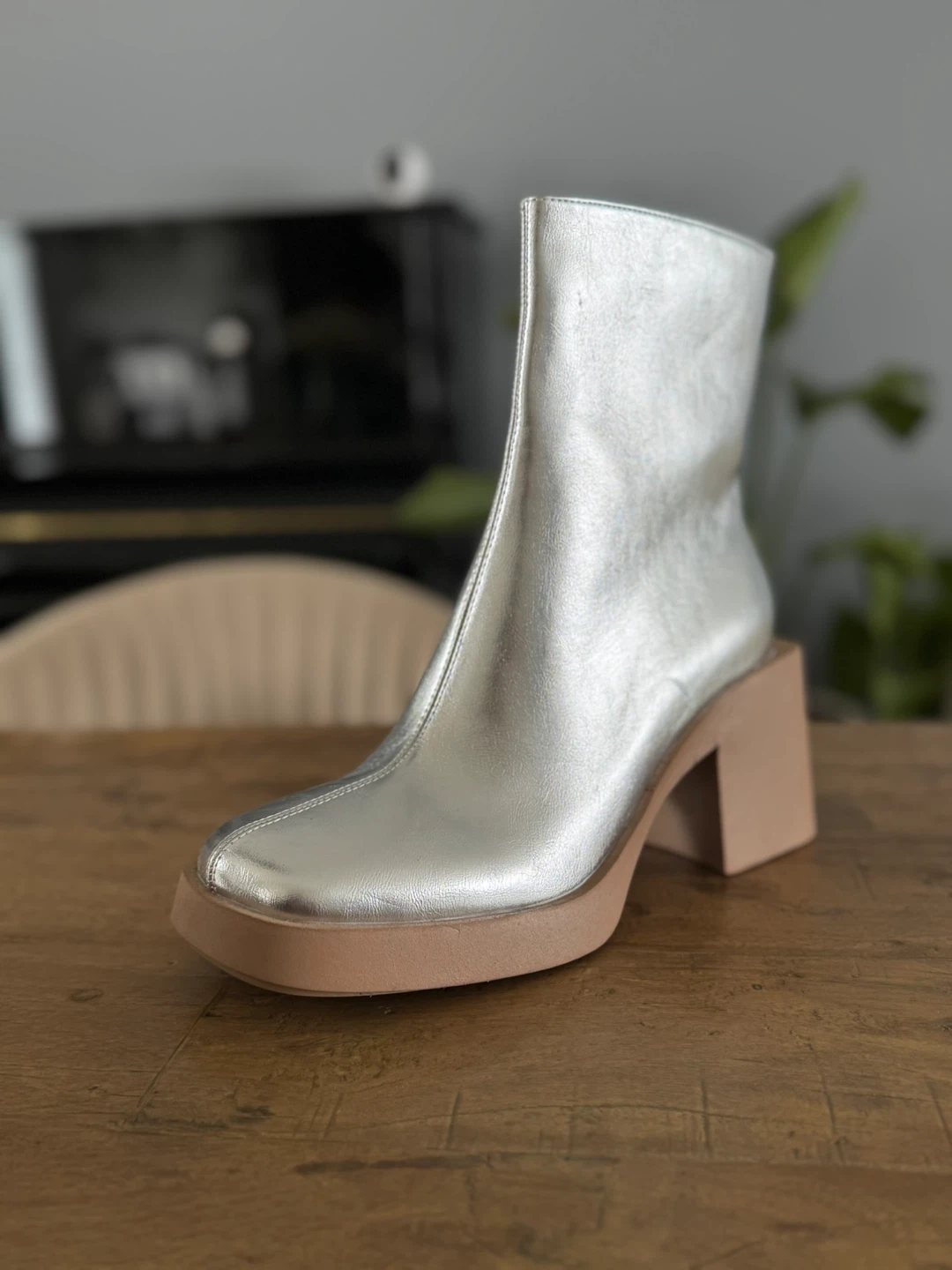 Silver Square Toe Platform Boots size 7.5