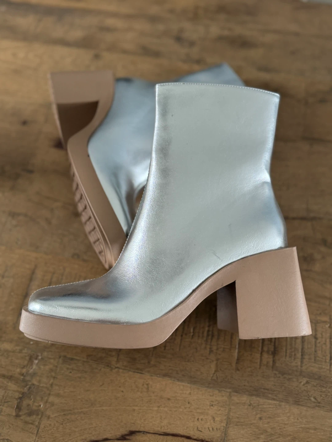 Silver Square Toe Platform Boots size 7.5 - photo 4