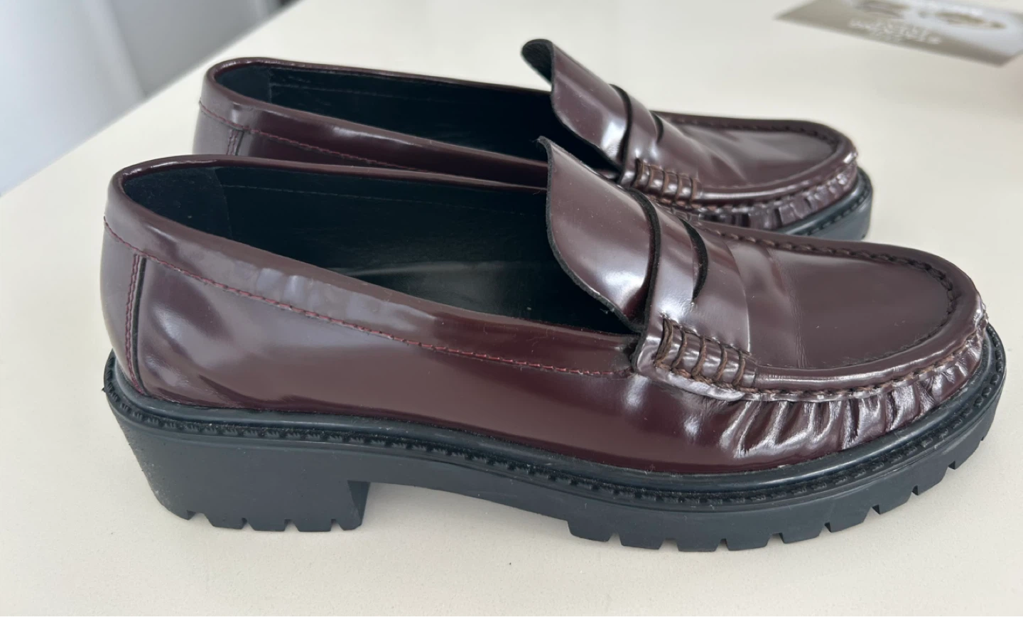 Women's Burgundy Patent Leather Loafers with Chunky Sole