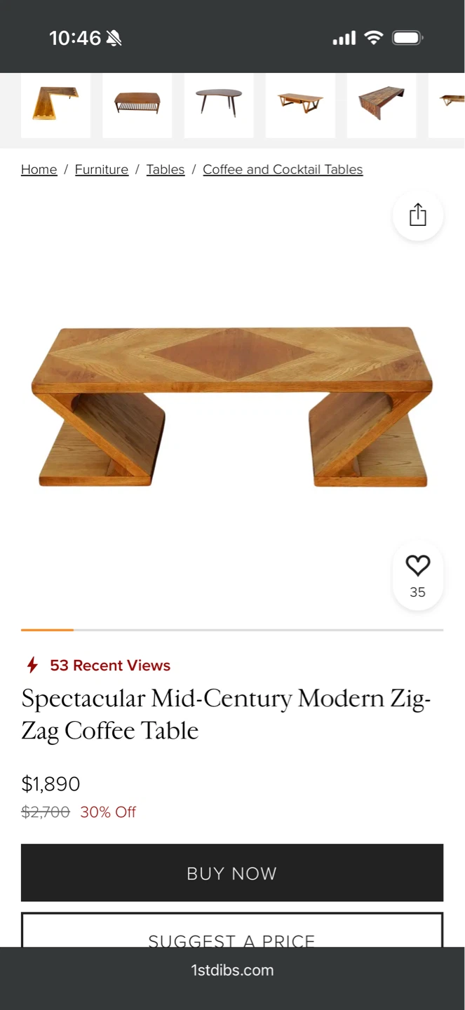 Gorgeous vintage zip-zag Coffee Table + Side Table Set - photo 5