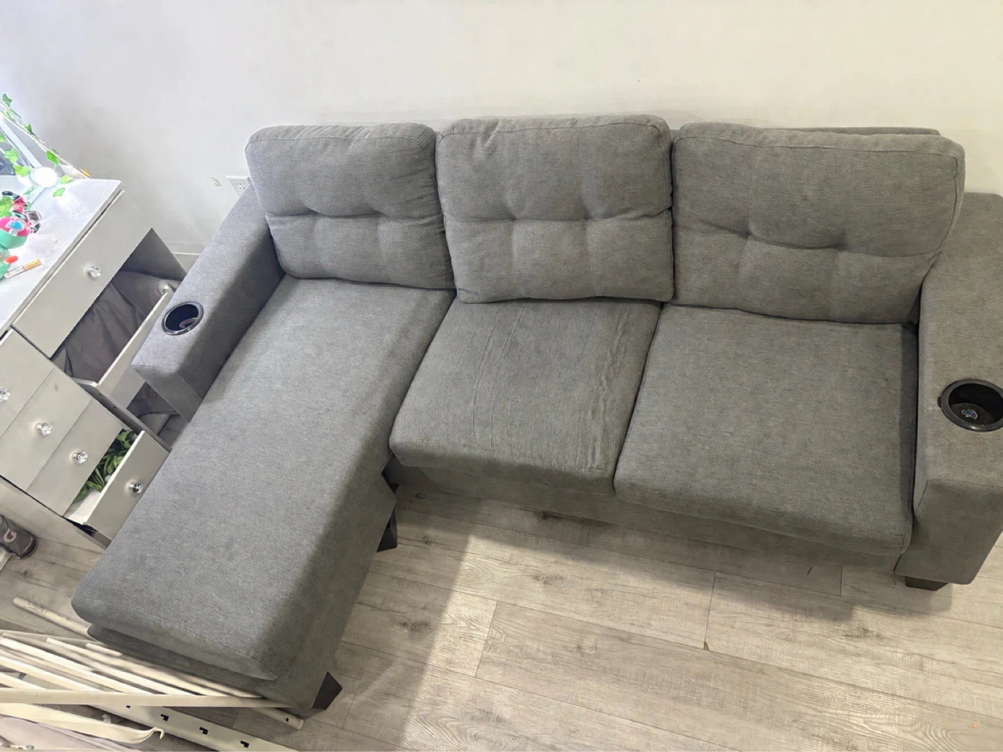 Grey Sectional Sofa with Cup Holders