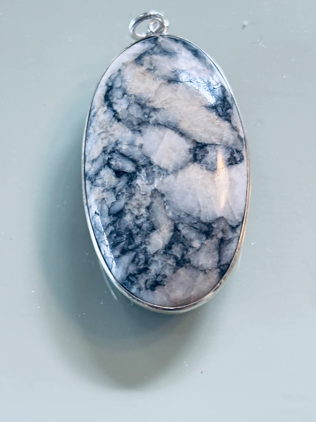 Sterling Silver Oval  Pinolite  Gemstone Pendant Necklace - photo 5