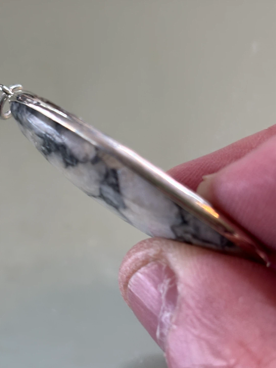 Sterling Silver Oval  Pinolite  Gemstone Pendant Necklace - photo 3
