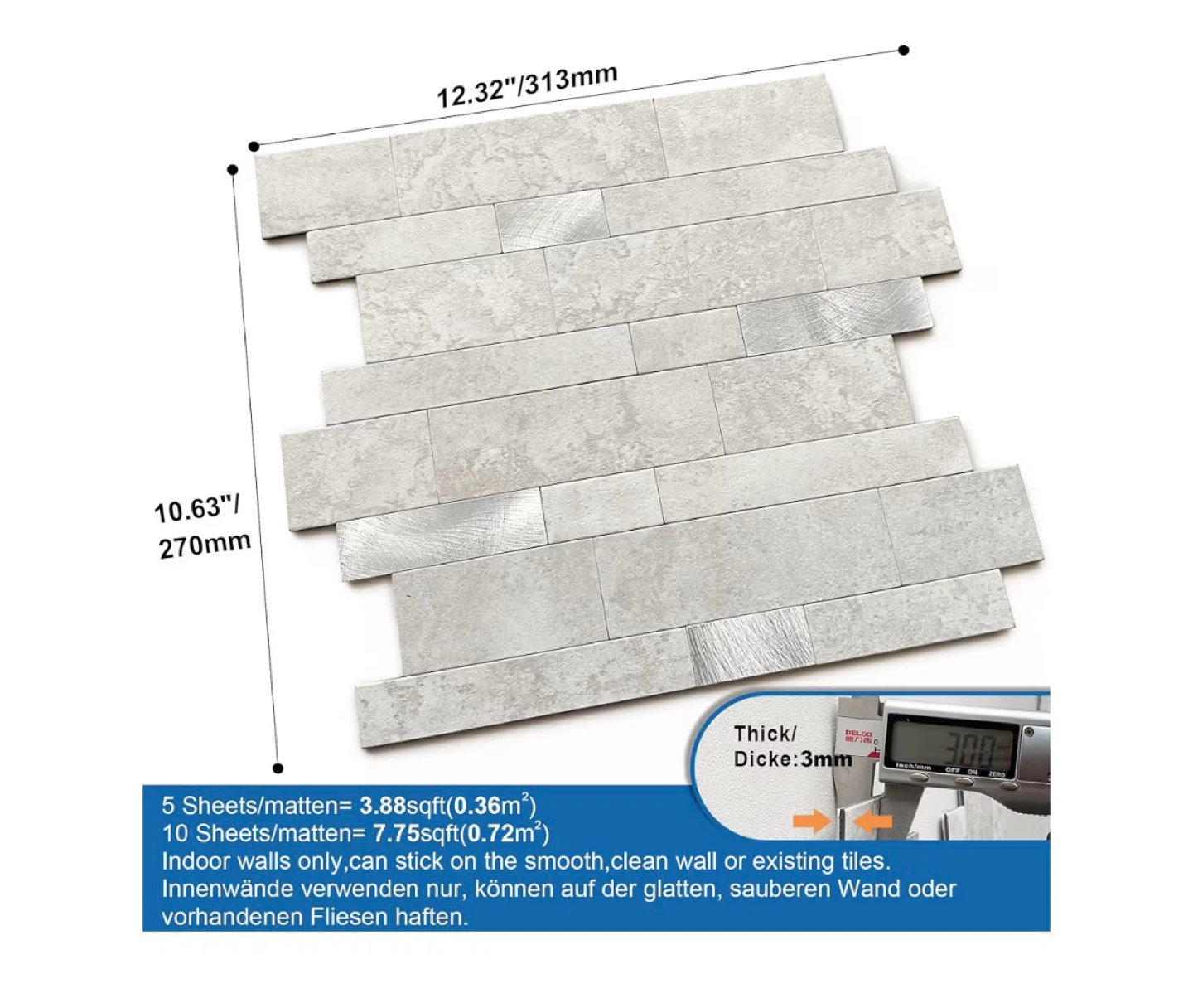 Mofit Premium Peel & Stick Wall Tiles - Cement Grey - photo 2