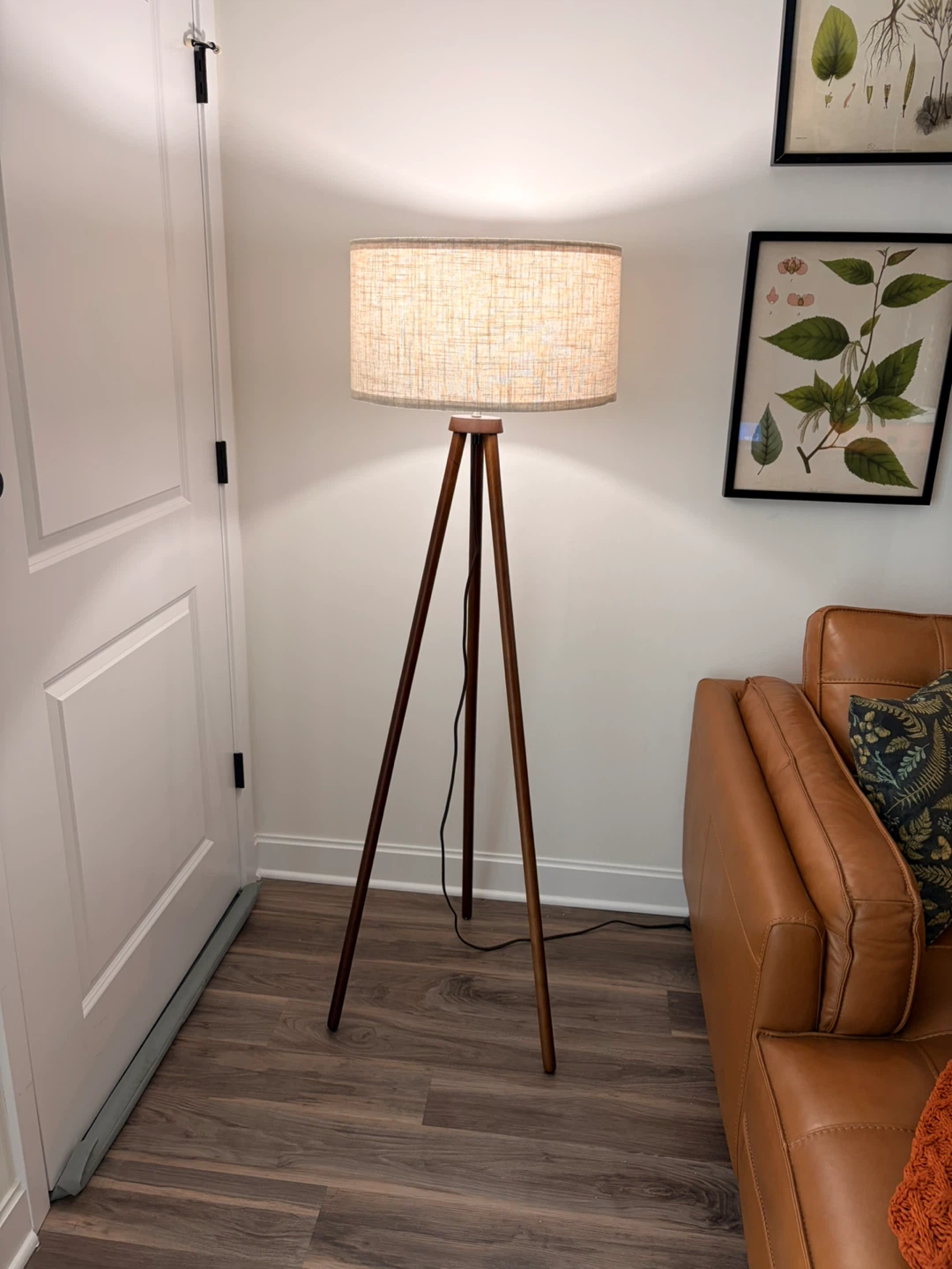 Mid-Century Tripod Floor Lamp with Drum Shade