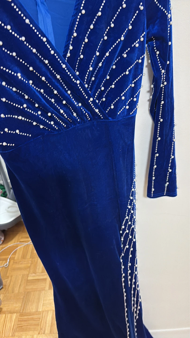 Blue Velvet Beaded Dress