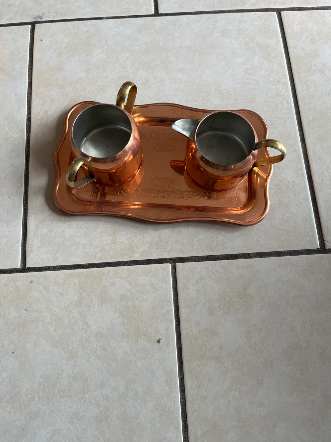 Copper Sugar and Creamer Set with Tray