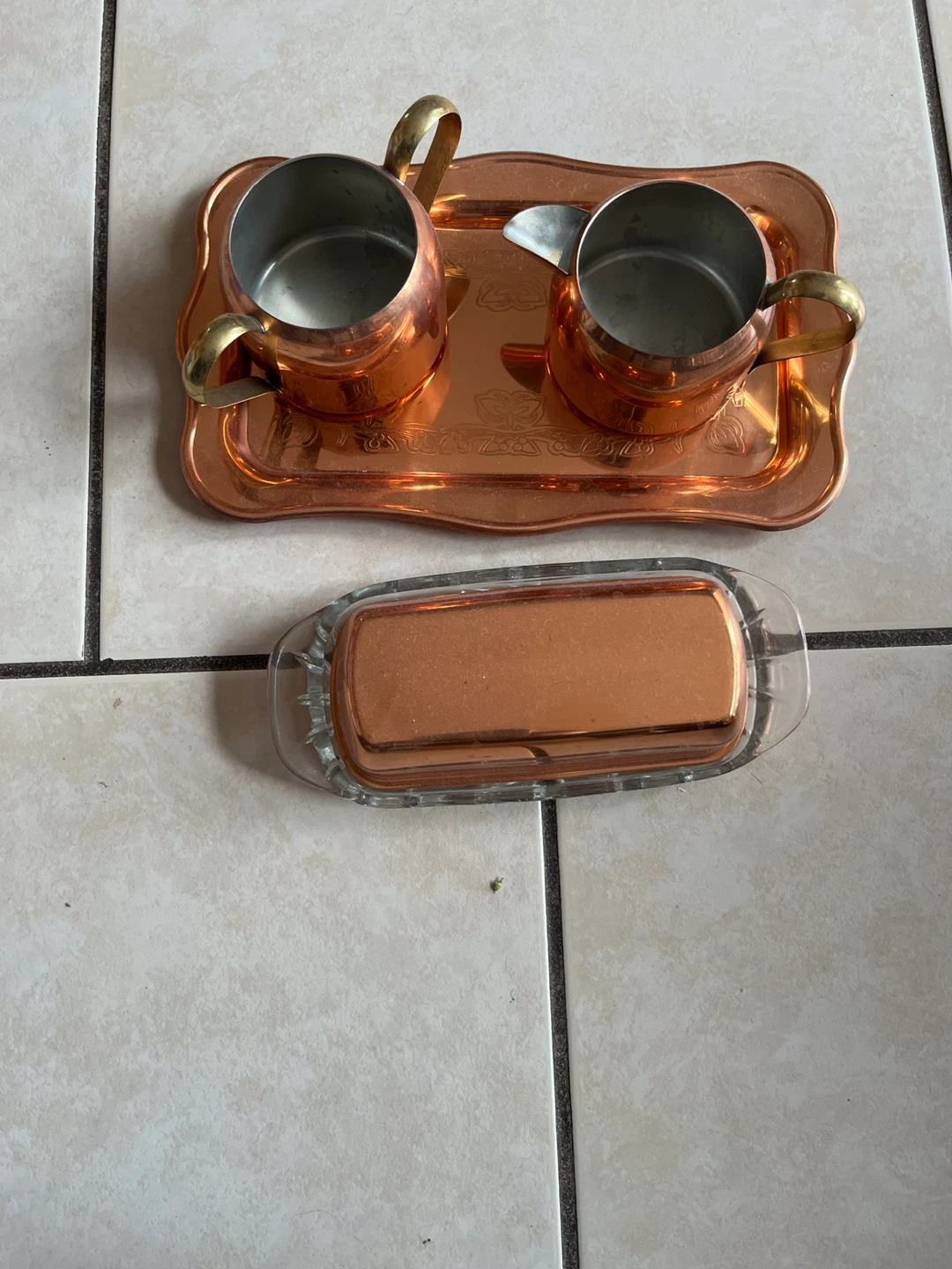 Copper Sugar and Creamer Set with Tray - photo 3