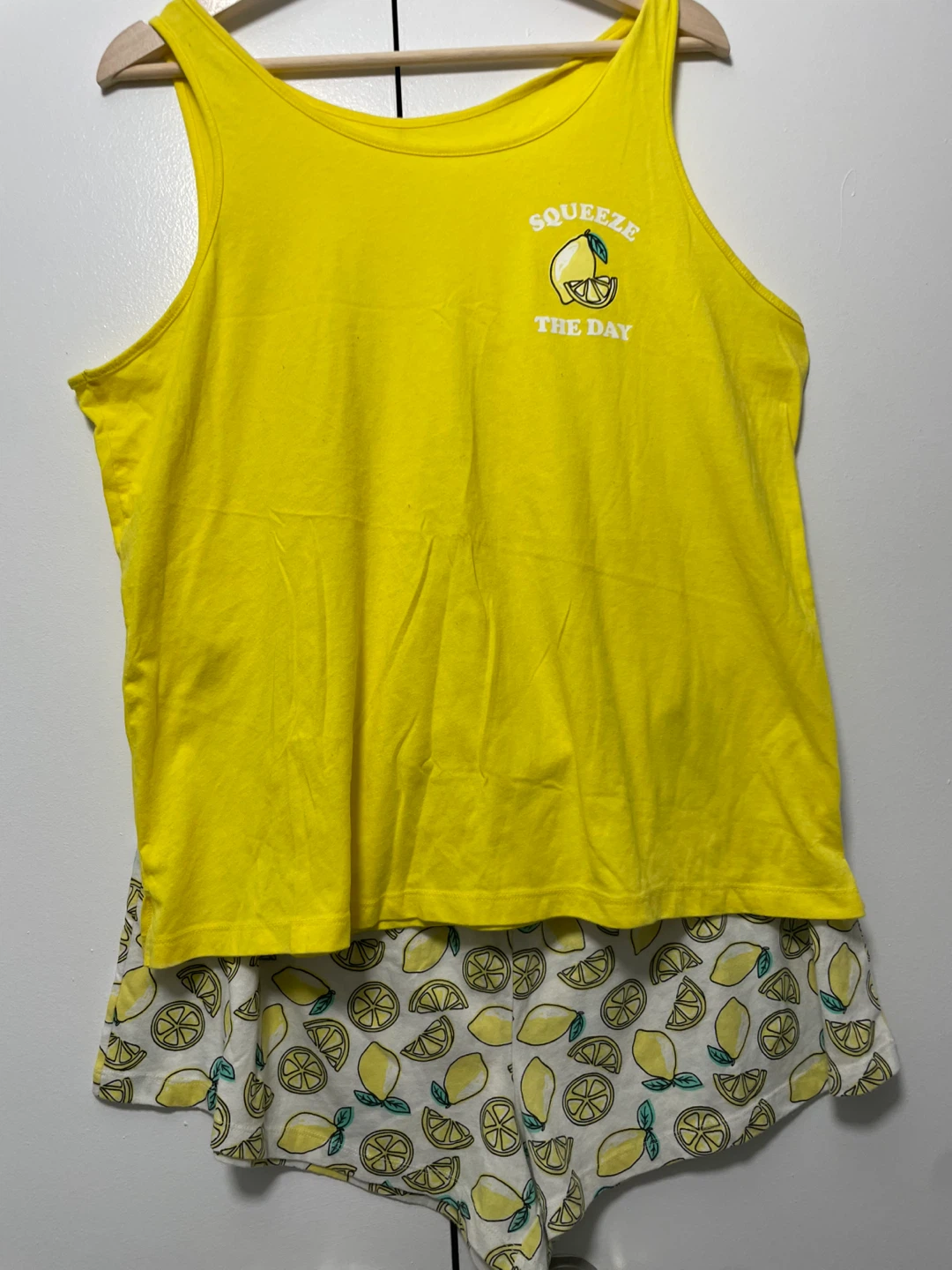 Yellow Lemon Print Tank Top & Shorts Pajama Set
