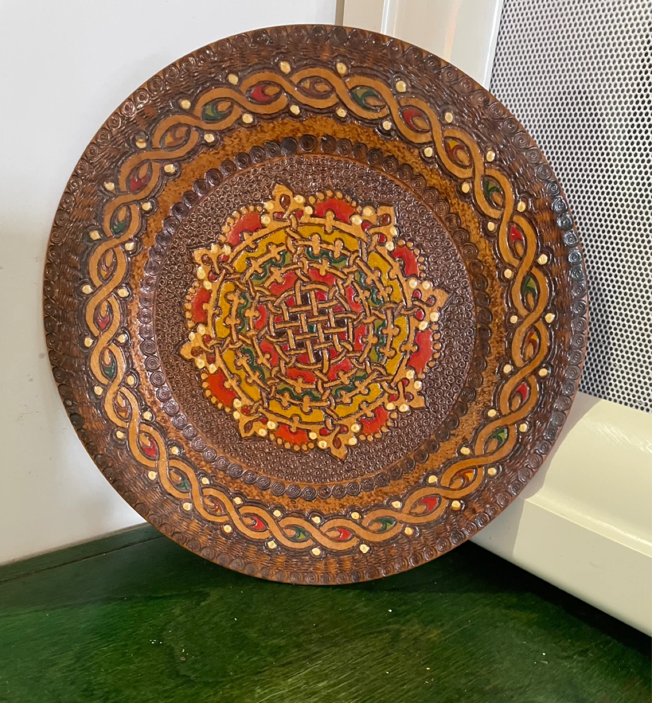 Vintage Polish Folk Art Wooden Wall Hanging