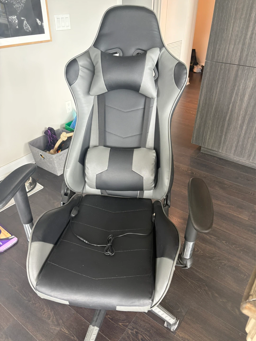 Farini black and grey gaming chair with lumbar massager