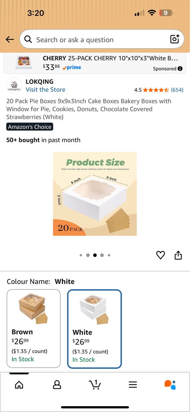 LOKQING 20 Pack White 9x9x3 Inch Bakery Boxes