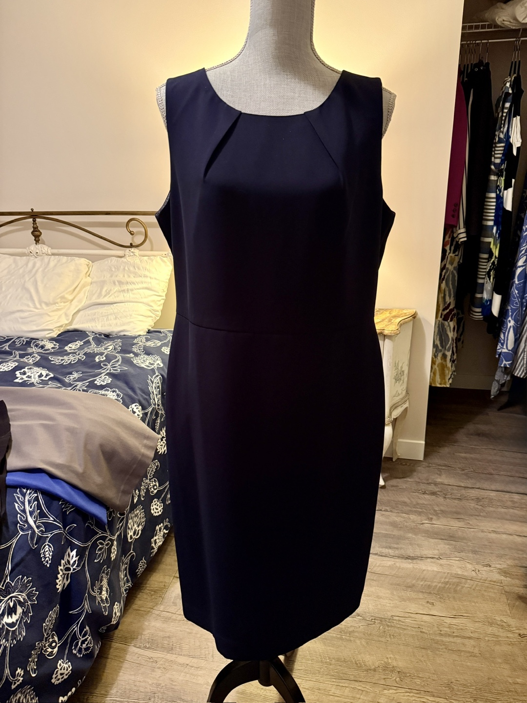 French Navy Sleeveless lined Sheath Dress
