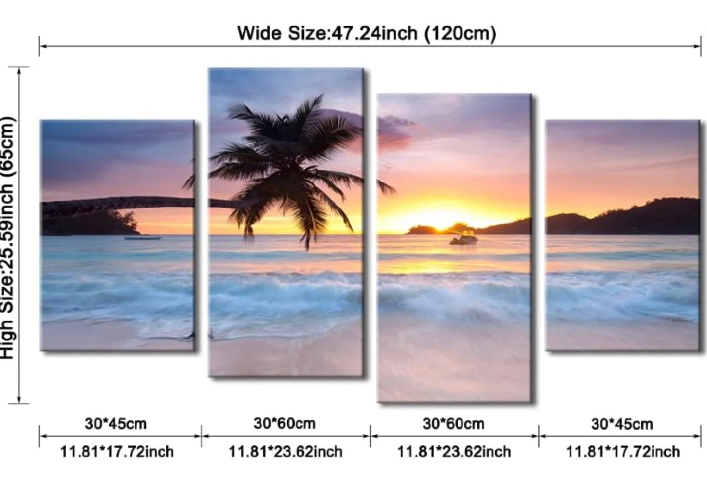 4-Piece Canvas Wall Art - Tropical Beach Sunset - photo 2